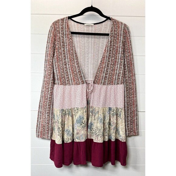 Easel Floral Mixed Media Womens M Ruffle Cardigan Art To Wear Cottagecore Boho - Picture 1 of 13